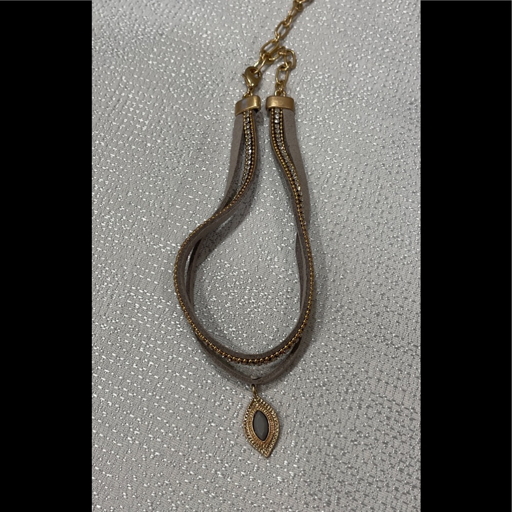 Faux Leather Trimmed in Gold and Silver with Leaf Charm Choker